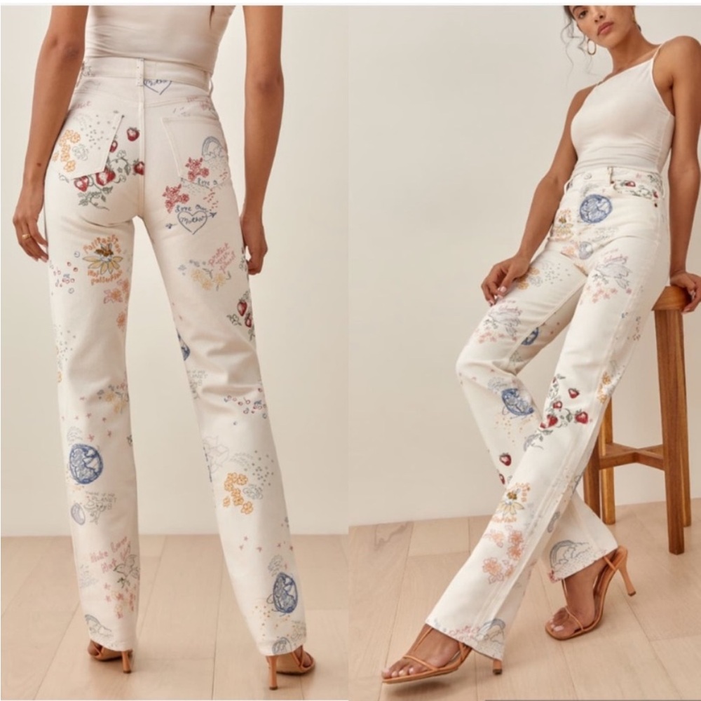 Reformation Cynthia Doodle High Rise Straight Leg Jeans